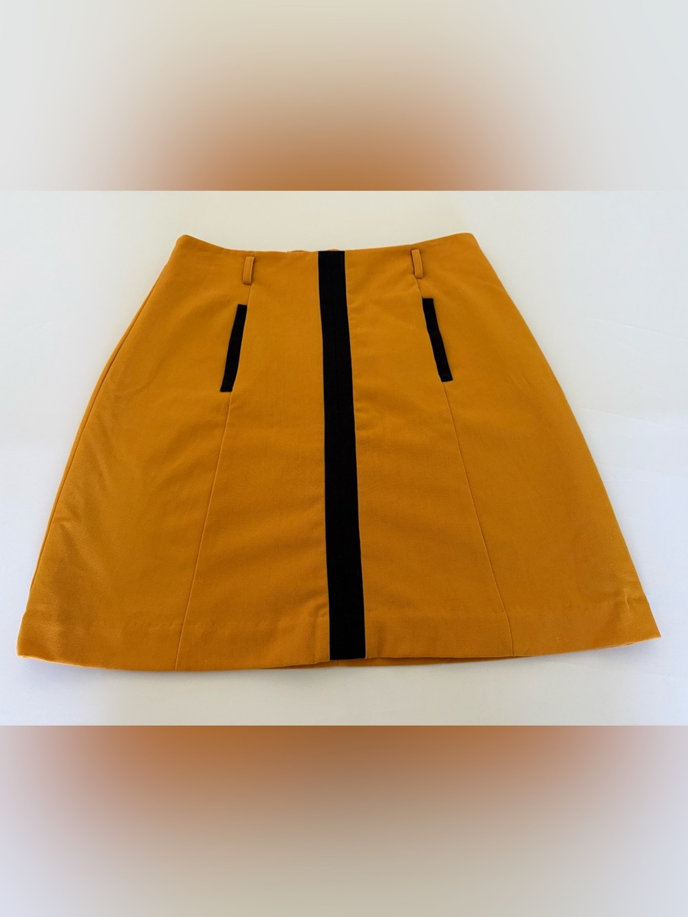 Worthington Mustard Mini Skirt with Center Black Stripe